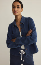 All Day Cropped Knit Denim Jacket