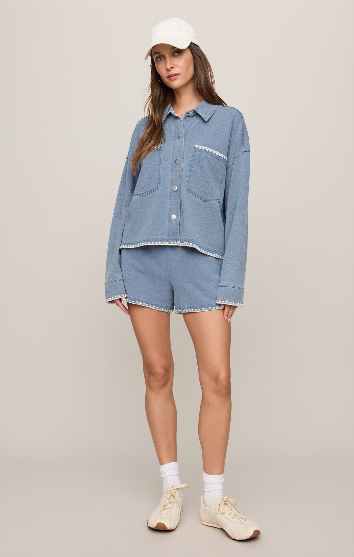 All Day Knit Denim Crop Whipstitch Jacket