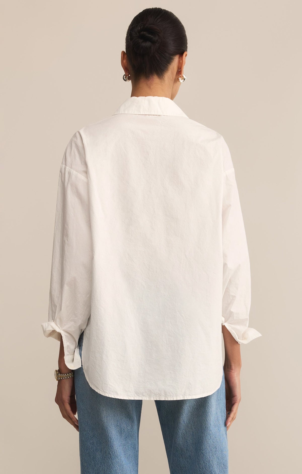 Elevated Poplin Relaxed Button Up Top