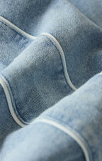 Sport Stripe Boyfriend Knit Denim Sweatshirt