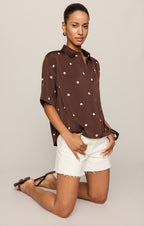 Mari Satin Dot Button Up