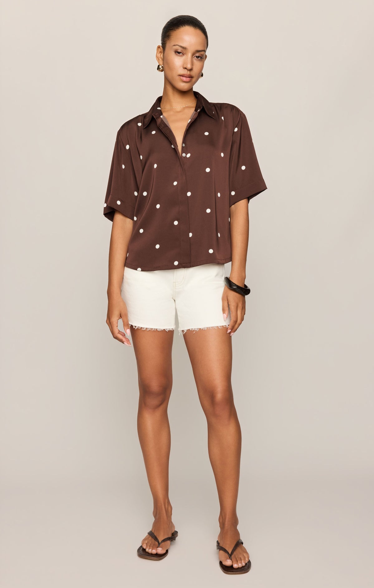 Mari Satin Dot Button Up